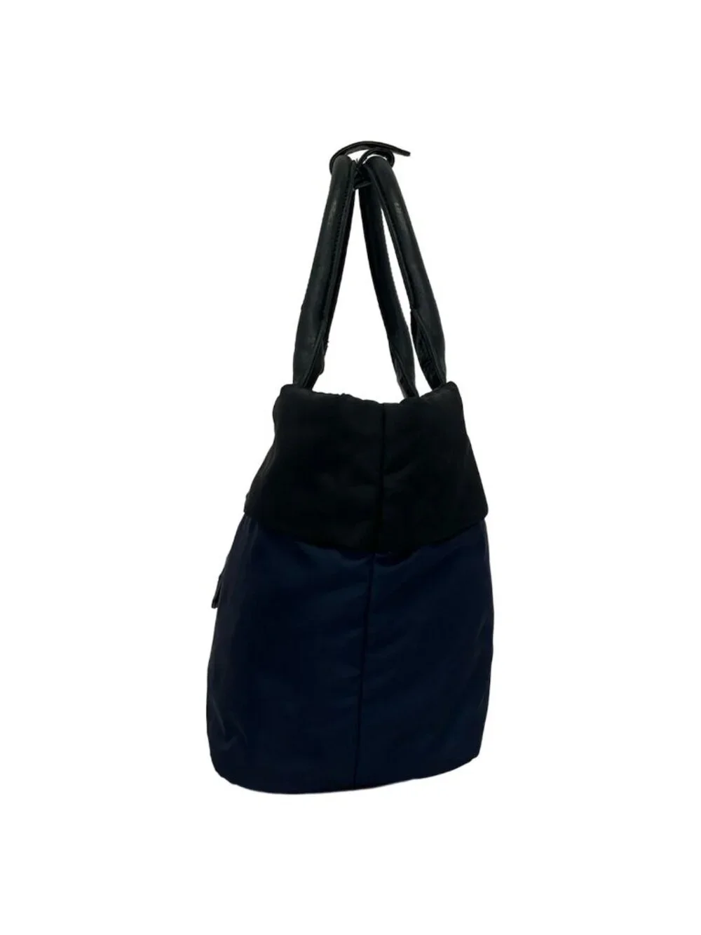 Prada Tote Tessuto Double Navy Black Leather